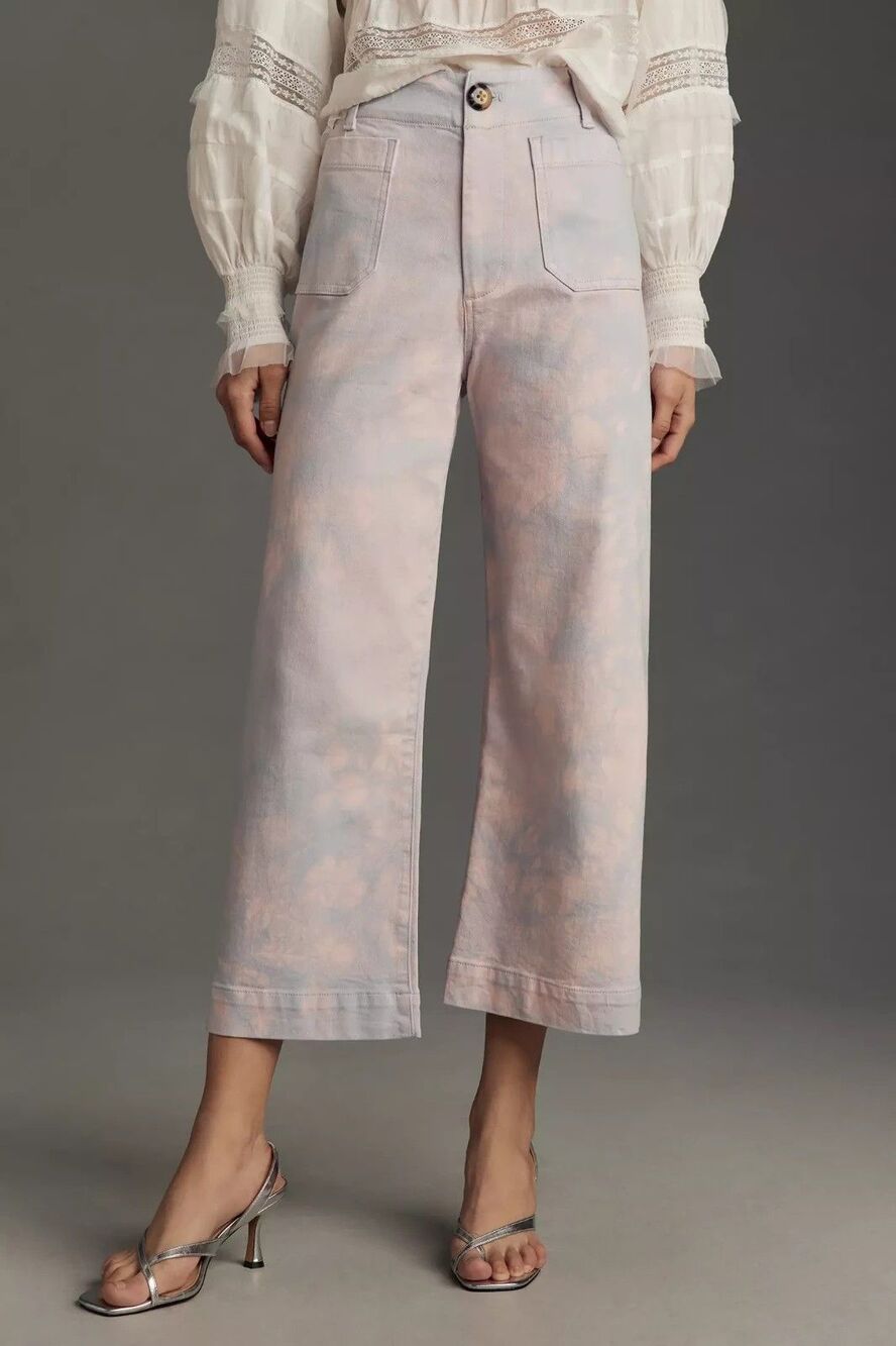 ANTHROPOLOGIE The Colette Crop High-Rise Wide-Leg Jeans by Maeve Pink Tie Dye 26